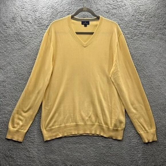 Brooks Brothers Men's Large 100% Cotton Yellow Knitted V-Neck Sweater Preppy - Picture 1 of 8